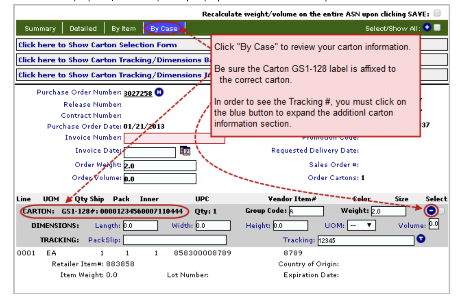 eZCom's Lingo software carton contents function