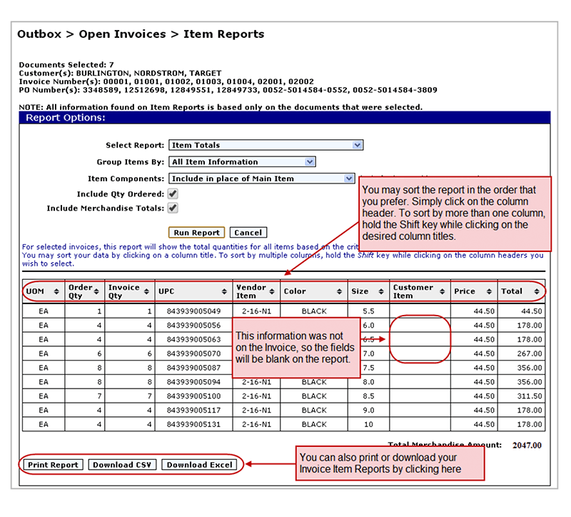 eZCom's Lingo software item reports function