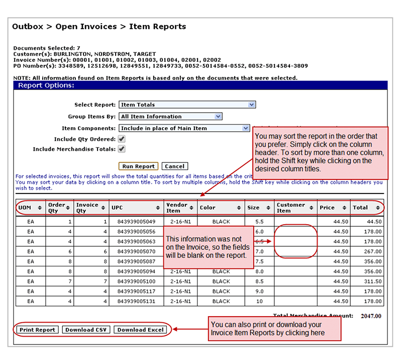 eZCom's Lingo software item reports function