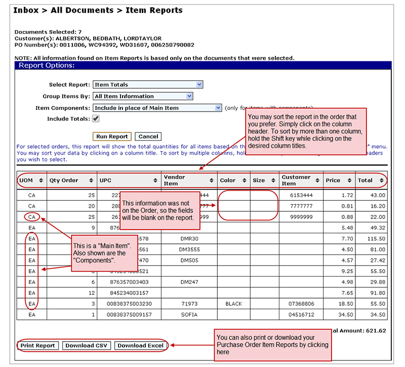 eZCom's Lingo software item reports function