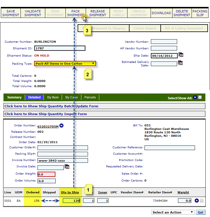 eZCom's Lingo software short shipping function