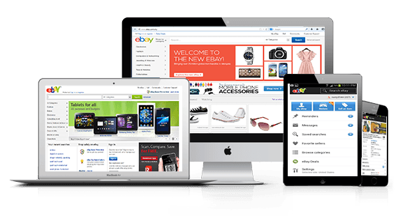 Ebay on desktop screen, tablet, and mobile