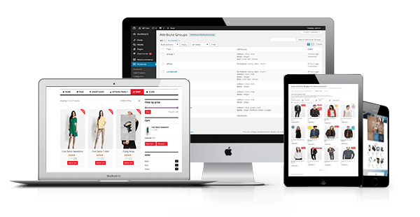WooCommerce on desktop screen, tablet, and mobile